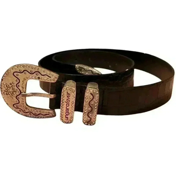 Ungaro Fever Vintage Authentic Italian Diamond Star Leather Belt - Picture 4 of 8